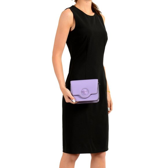 Versace Women's Lilac Textured Leather Medusa Head Crossbody Shoulder Bag - Picture 9 of 10